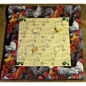 Handmade Quilted Wall Hanging Chickens Farm Scene Tractor 13.5 x 13.5